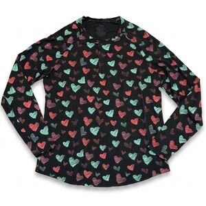 MeUndies Black Electric Hearts Long Sleeve Micromodal Blend Top Size medium